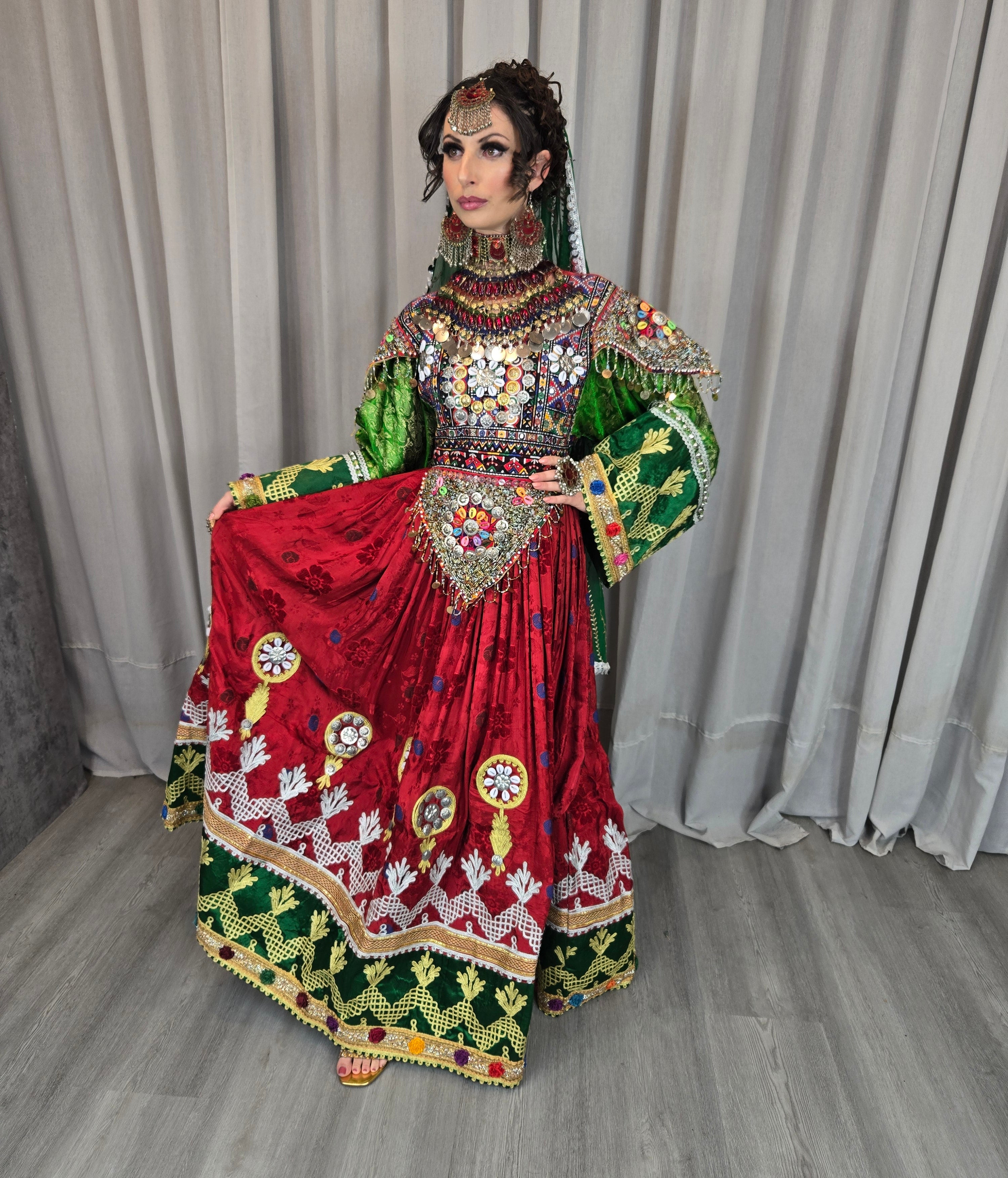 Red/Green Gule Bakhmal Dress