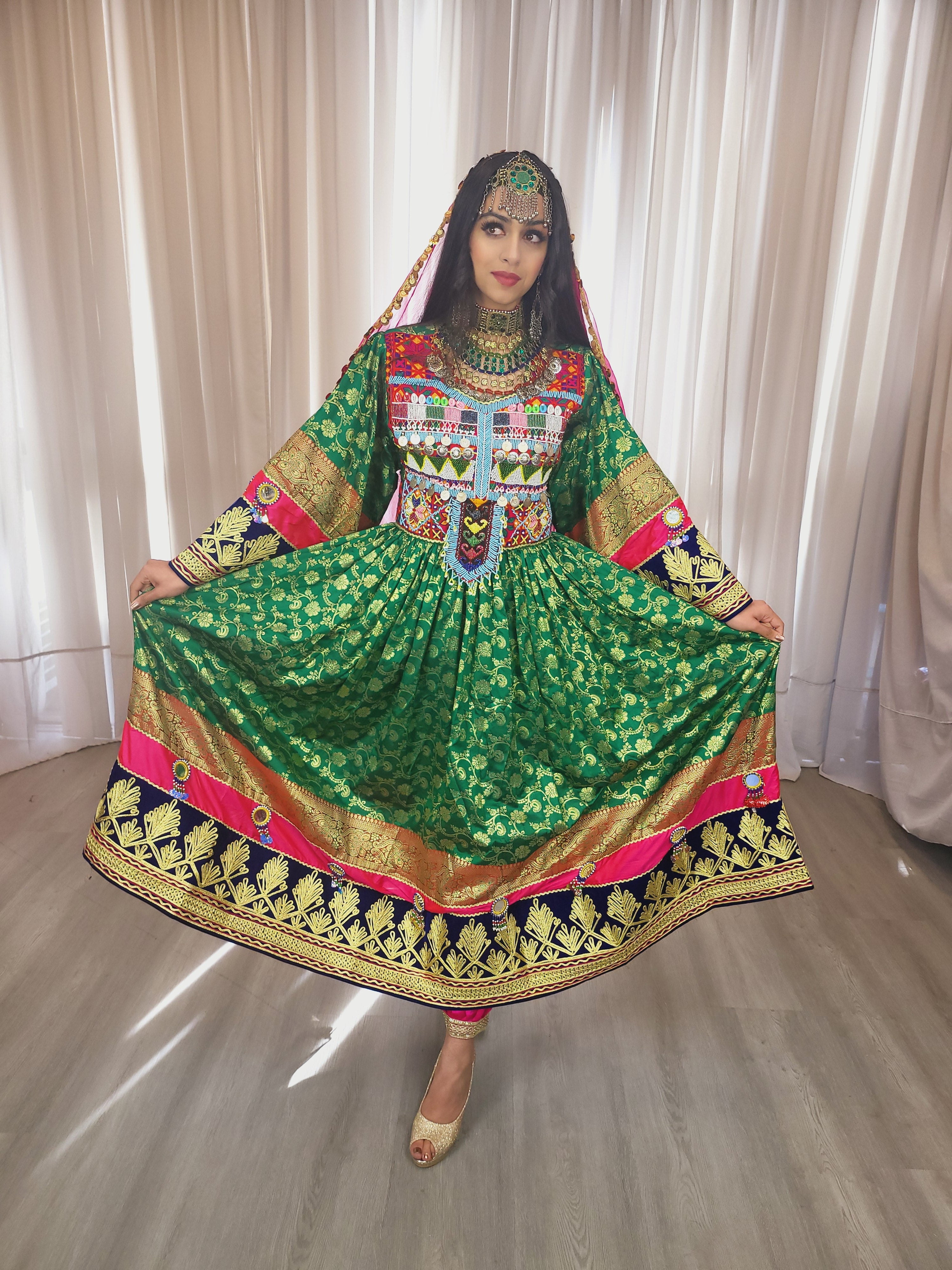 Green Pink Banaras Dress