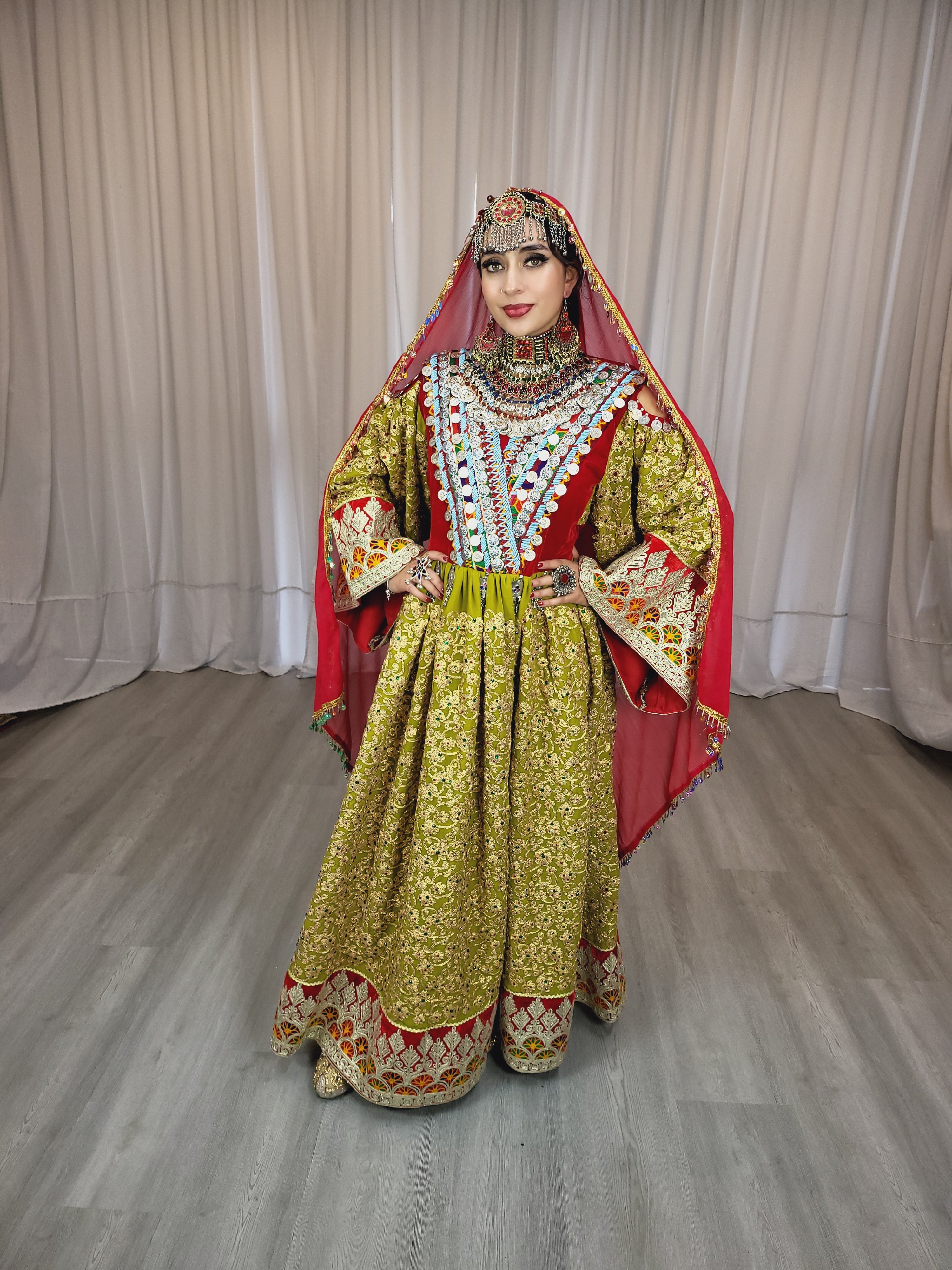 Pista Afghan Dress with Gems Fabric