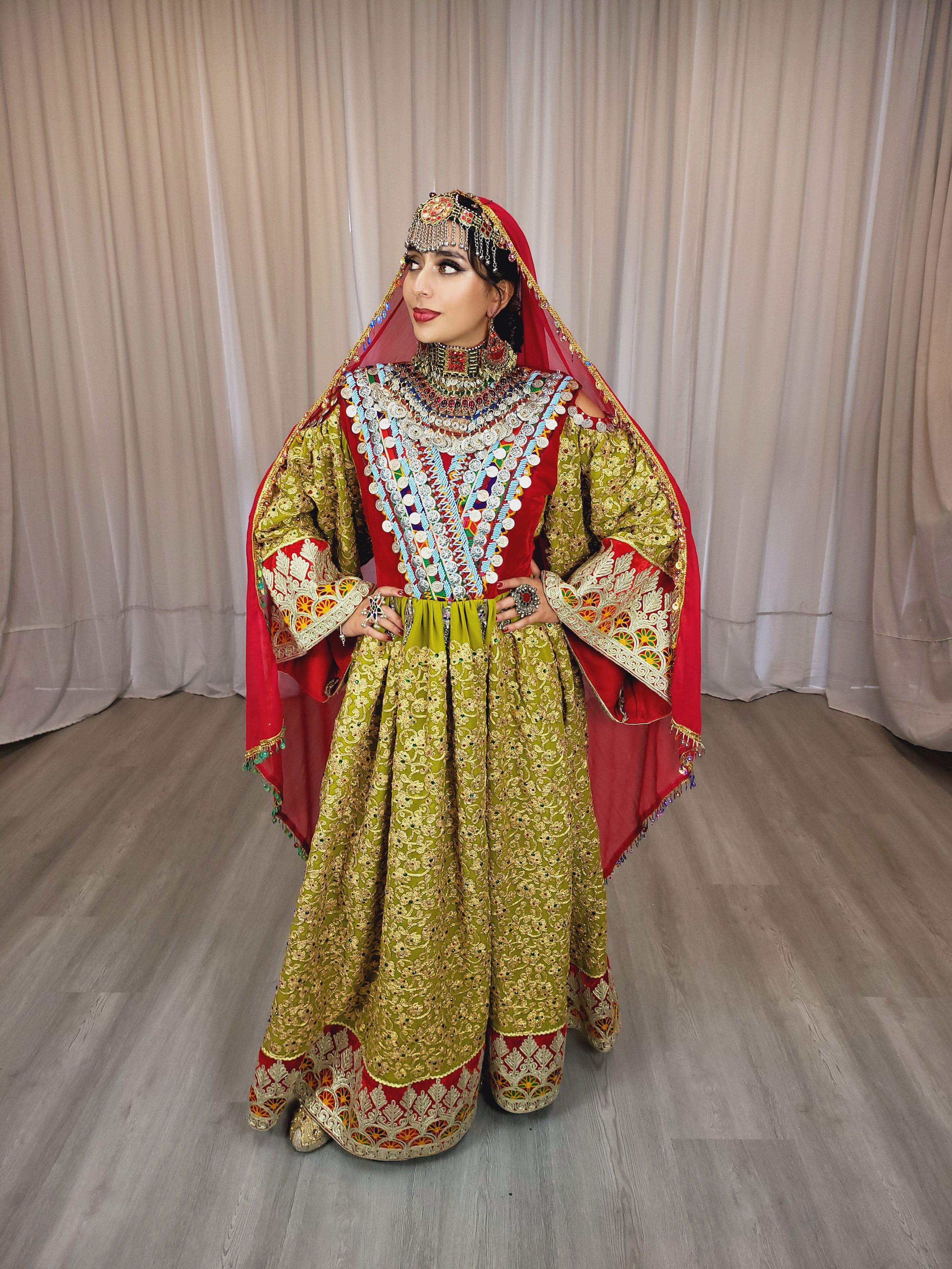 Pista Afghan Dress with Gems Fabric