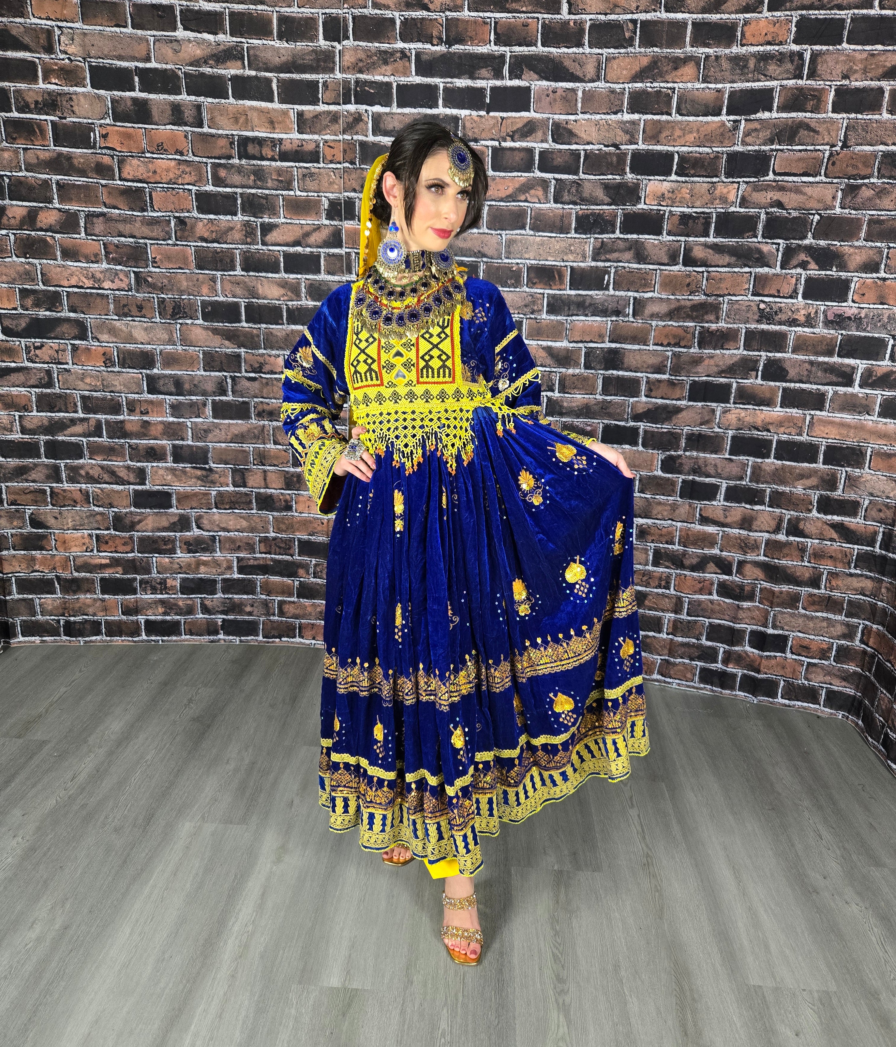 Blue Zari Bakhmal Dress