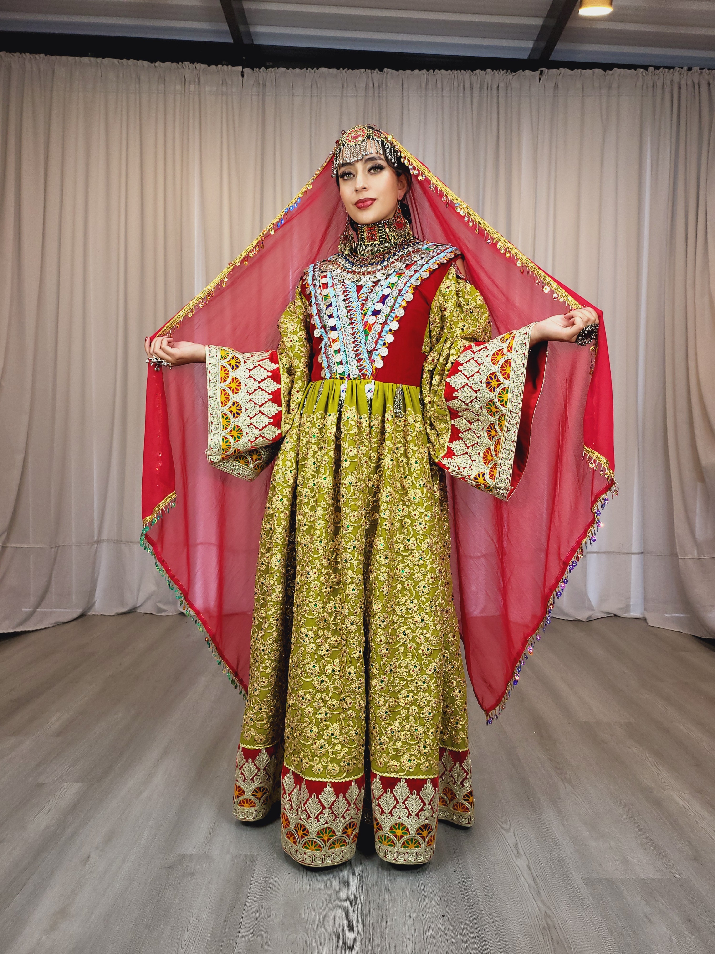 Pista Afghan Dress with Gems Fabric